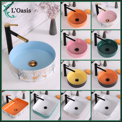 Wash Basin Wc Blue Golden Colored Bathroom Counter Top Basin Bathroom Porcelain Sink Basin