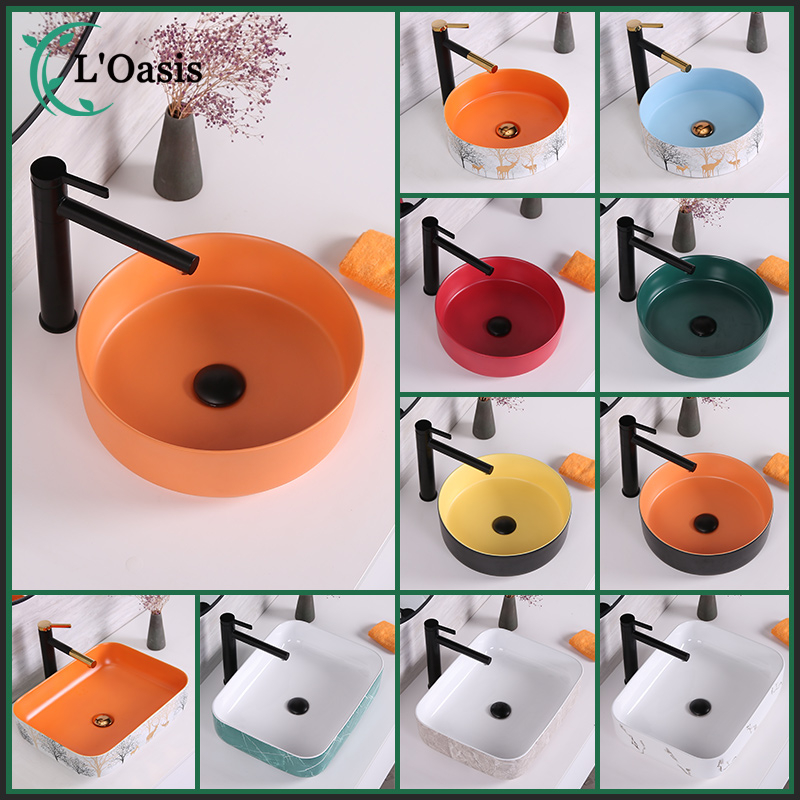 Multi Color Bathroom Ceramic Artist Basin Blue Color Art Wash Hand Basin